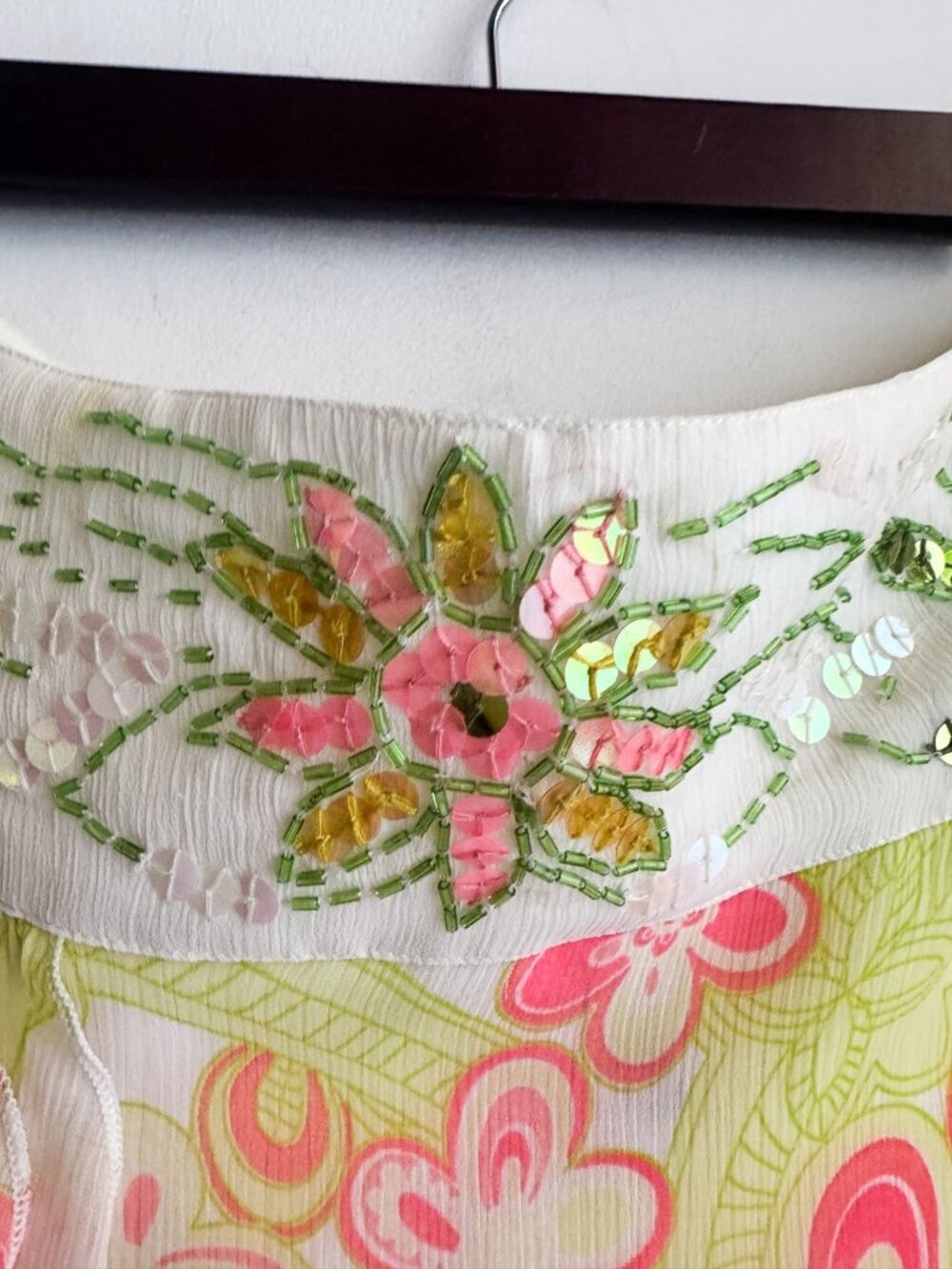 Vintage Y2K Green Pink Floral Sequin Beaded High Low Skirt Lizzy McGuire 8 - Picture 3 of 9